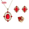 Conjunto de anillo, collar y aretes con gemas rojas en oro de 18 quilates | Joyería Hengdian al por mayor para regalo
