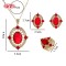 18K Gold Plated Red Gem Ring Necklace Earrings Set | Hengdian Jewelry Bulk for Gift Bridal | Women's Copper Jewelry Set