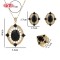 Cute 18K Gold-plated Black Zircon Ring Necklace Earrings Set | Women's Brass Jewelry Set for Daily Accessory