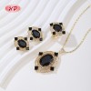 Hermoso conjunto de collar, aretes y anillo negro en oro de 18 quilates | Conjunto de joyería para mujer para uso diario