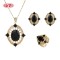 Cute 18K Gold-plated Black Zircon Ring Necklace Earrings Set | Women's Brass Jewelry Set for Daily Accessory