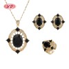 Hermoso conjunto de collar, aretes y anillo negro en oro de 18 quilates | Conjunto de joyería para mujer para uso diario