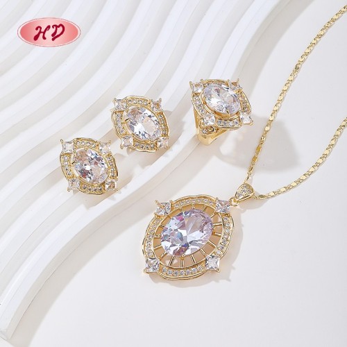 Conjunto de anillo, collar y aretes de oro blanco de 18 quilates | Conjunto de joyería de latón para mujer al por mayor