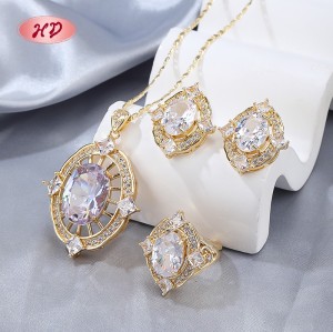 Conjunto de anillo, collar y aretes de oro blanco de 18 quilates | Conjunto de joyería de latón para mujer al por mayor