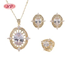 Conjunto de anillo, collar y aretes de oro blanco de 18 quilates | Conjunto de joyería de latón para mujer al por mayor