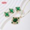 18K Gold Plated Green Gem Ring Necklace Earrings Set | Hengdian Jewelry Bulk for Party | Women's Copper Alloy Jewelry Set