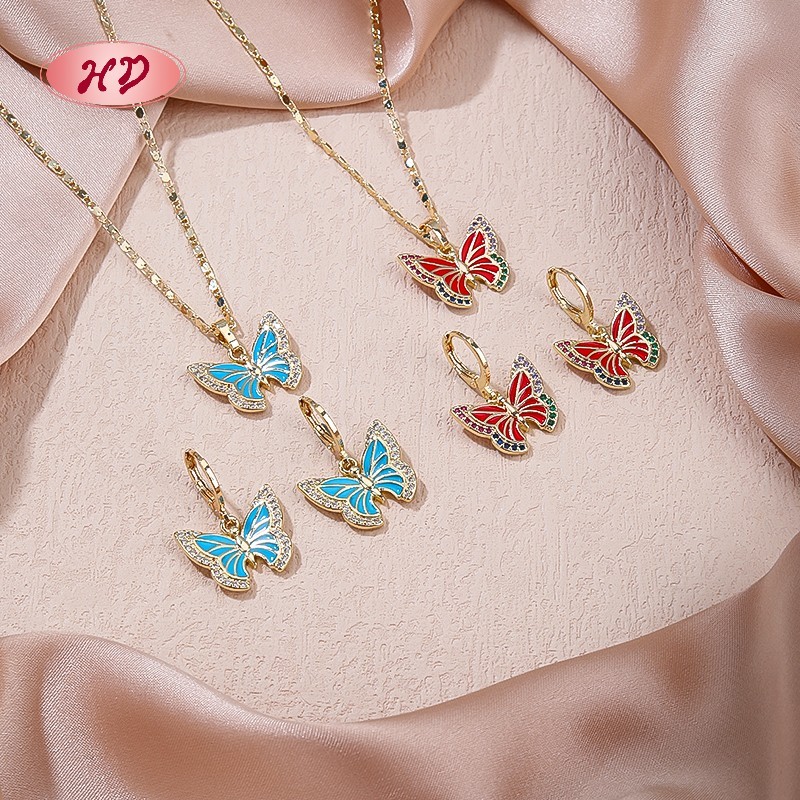 Vintage 18K Gold-plated Butterfly Necklace & Earrings Set for Women
