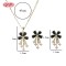 Wholesale 18K Gold Flower Earrings & Necklace Set with Black Zircon | Women's Jewelry Set for Anniversary and Office Use