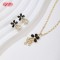 Wholesale 18K Gold Flower Earrings & Necklace Set with Black Zircon | Women's Jewelry Set for Anniversary and Office Use