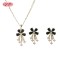 Wholesale 18K Gold Flower Earrings & Necklace Set with Black Zircon | Women's Jewelry Set for Anniversary and Office Use