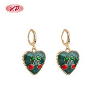 Vintage 18K Gold Blue Heart Huggie Earrings | Copper Cherry Earrings for Women by Hengdian Jewelry for Daily Accessory
