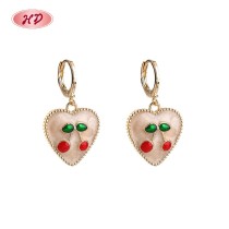 Fashionable 18K Gold Plated Heart Earrings with Zircon Cherry Design | Women's Cherry Jewelry Bulk for Daily Accessory