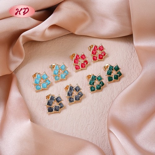 Elegant 18K Gold Plated Geometric Earrings with Leaf Design | Women's Copper Alloy Jewelry Bulk for Casual and Sporty