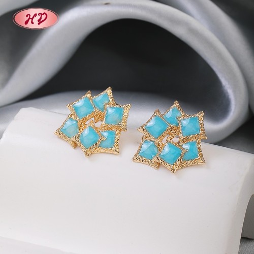 Trendy 18K Gold-Plated Geometric Leaf Stud Earrings | Women's Wedding Huggie Earrings with Copper by Hengdian Jewelry