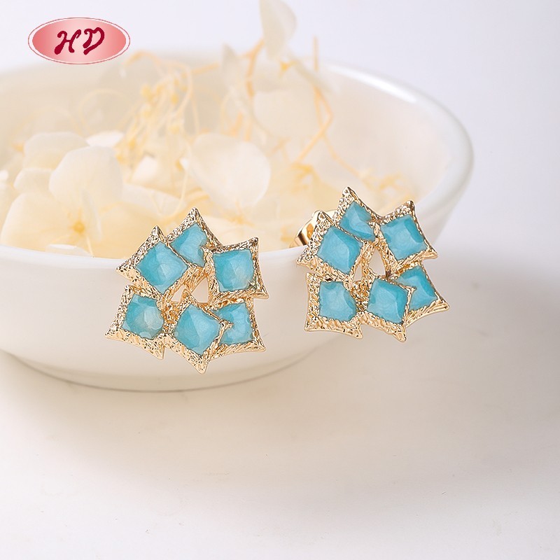 Trendy 18K Gold-Plated Geometric Leaf Stud Earrings