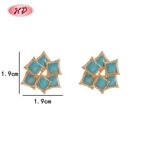 Trendy 18K Gold-Plated Geometric Leaf Stud Earrings | Women's Wedding Huggie Earrings with Copper by Hengdian Jewelry