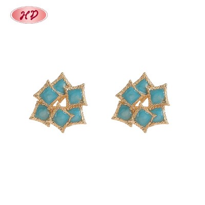 Trendy 18K Gold-Plated Geometric Leaf Stud Earrings | Women's Wedding Huggie Earrings with Copper by Hengdian Jewelry