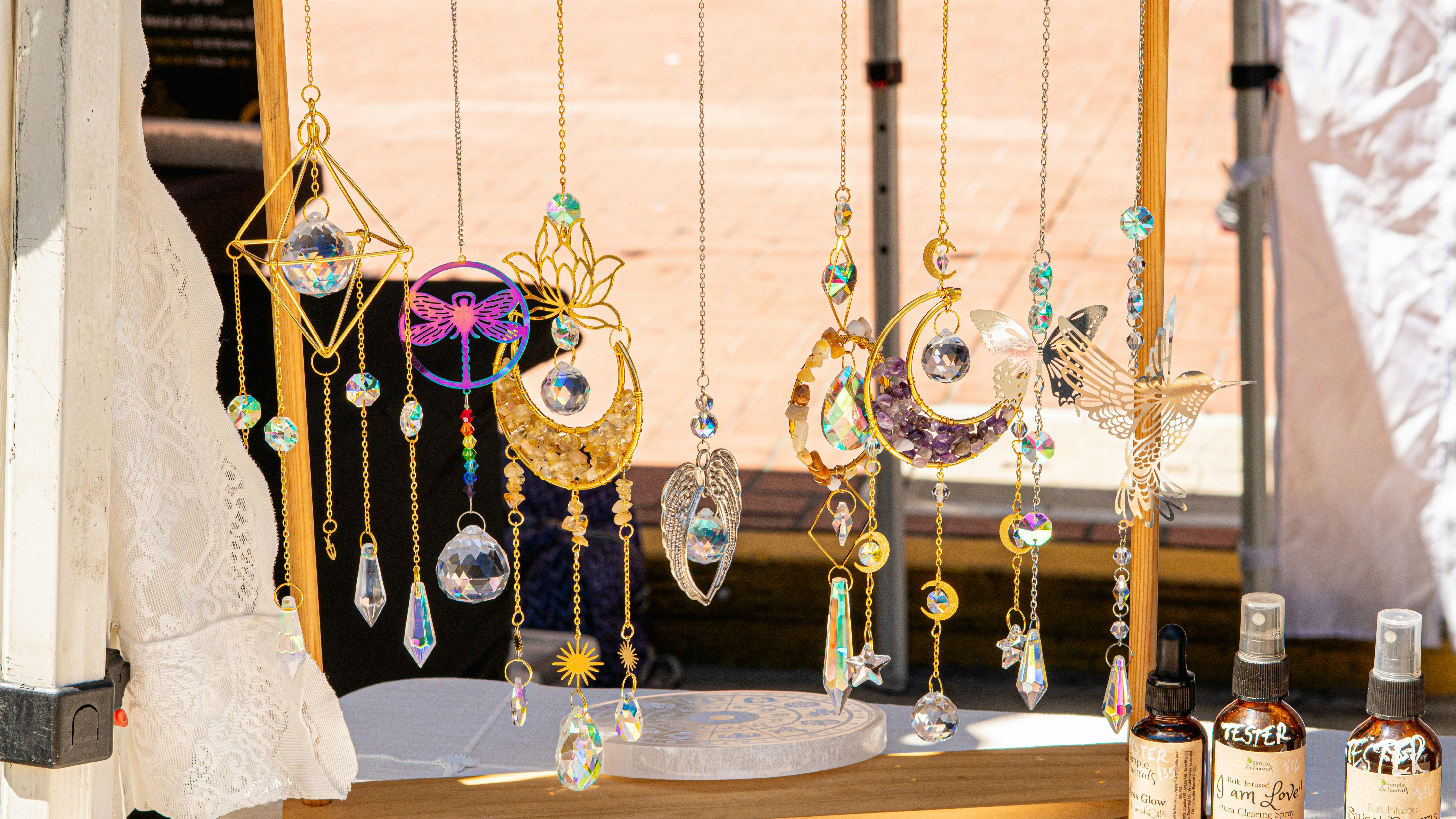 An organized display of fashion jewelry inventory, including earrings, necklaces, and rings, with SKU tags visible.