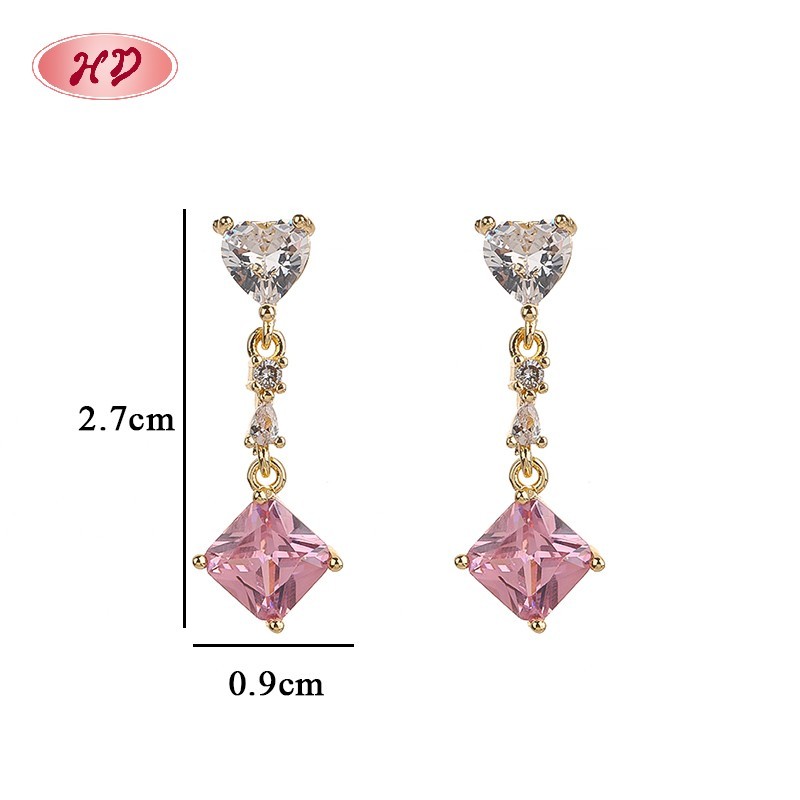 Boucles D'Oreilles Puces Carrées Roses Élégantes Plaquées Or 18 Carats Pour Femme