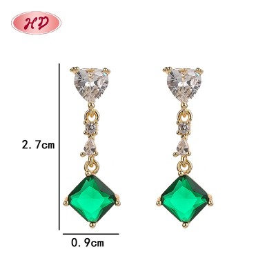 Vintage-Inspired 18K Gold Plated Square Green Zircon Earrings | Women's Gift Jewelry with Copper Alloy in Bulk MOQ 12