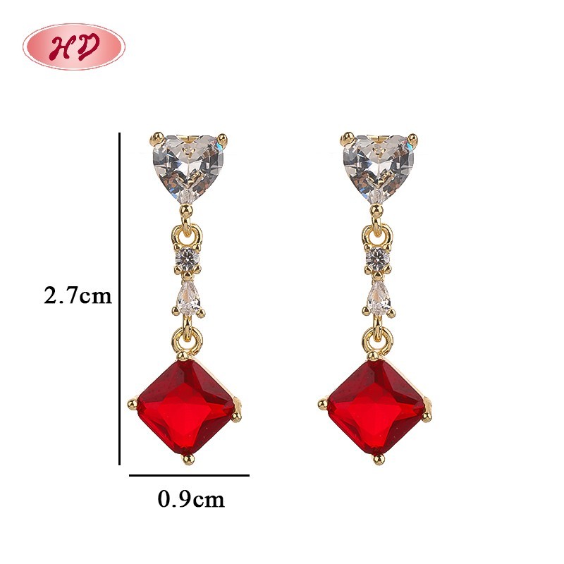 Boucles D'Oreilles Puces Carrées Roses Élégantes Plaquées Or 18 Carats Pour Femme