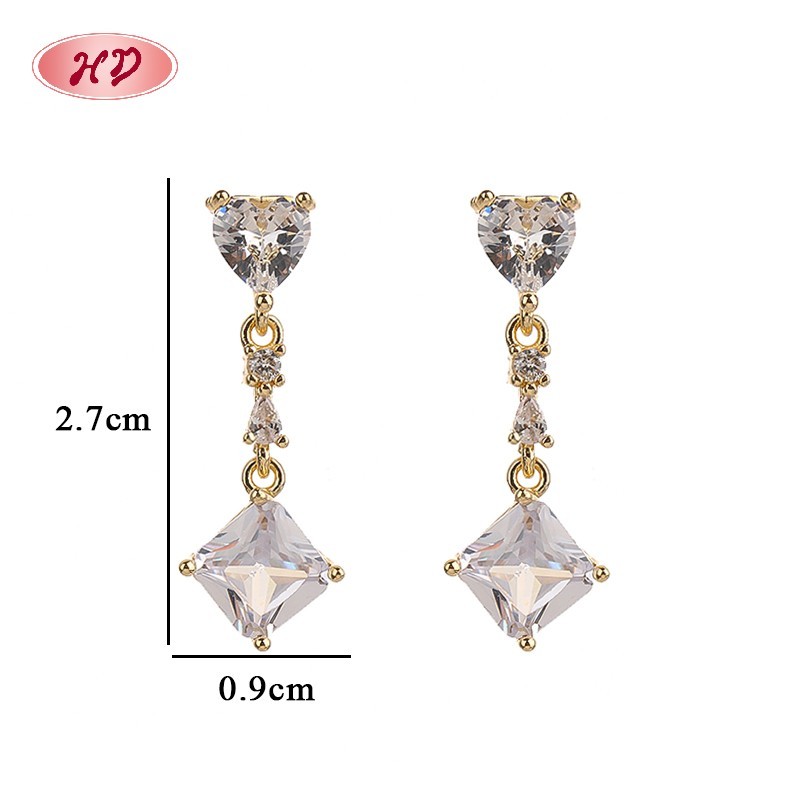 Boucles D'Oreilles Puces Carrées Roses Élégantes Plaquées Or 18 Carats Pour Femme