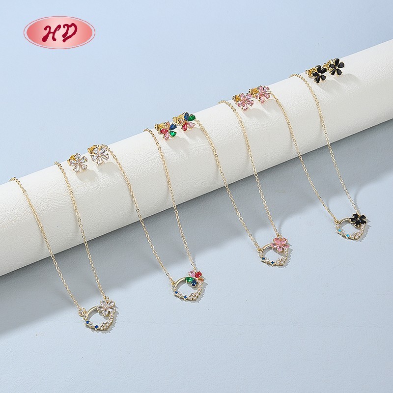 Women's 18K Gold Plated Flower Necklace and Earrings Set