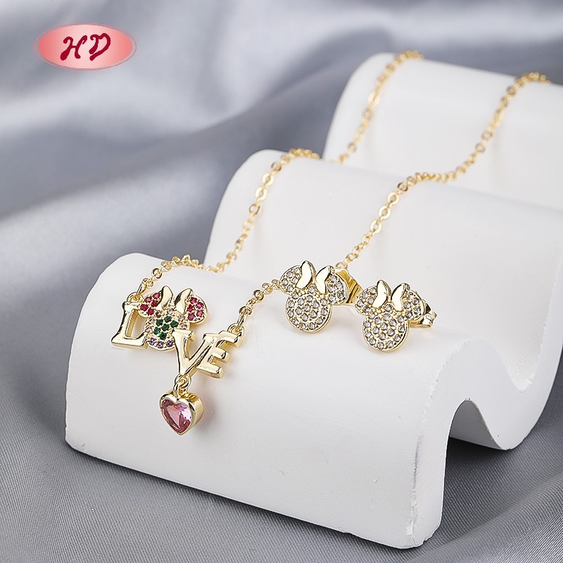  Romantic 18K Gold Plated LOVE Heart Zircon Jewelry Set for Women