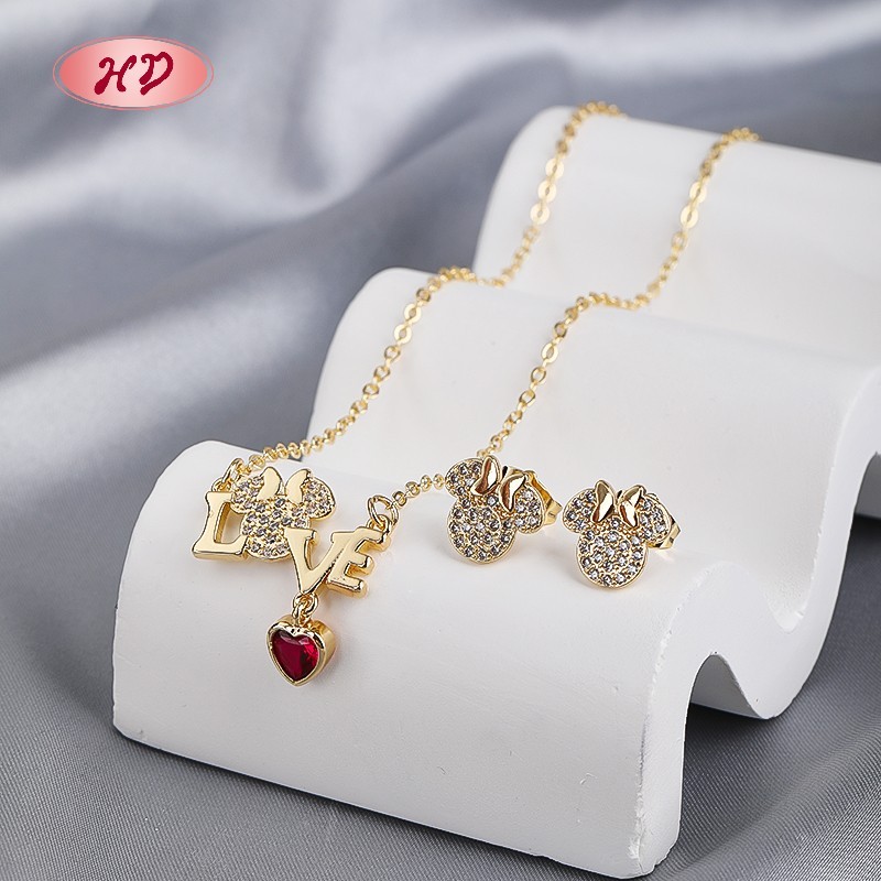  Romantic 18K Gold Plated LOVE Heart Zircon Jewelry Set for Women