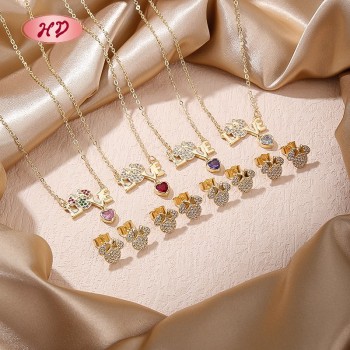 Copper Alloy Jewelry Bulk | Romantic 18K Gold Plated LOVE Heart Zircon Jewelry Set for Women | Valentine's Day and Gift