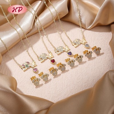 Copper Alloy Jewelry Bulk | Romantic 18K Gold Plated LOVE Heart Zircon Jewelry Set for Women | Valentine's Day and Gift