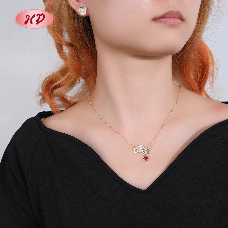  Romantic 18K Gold Plated LOVE Heart Zircon Jewelry Set for Women