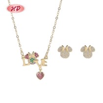 Copper Alloy Jewelry Bulk | Romantic 18K Gold Plated LOVE Heart Zircon Jewelry Set for Women | Valentine's Day and Gift