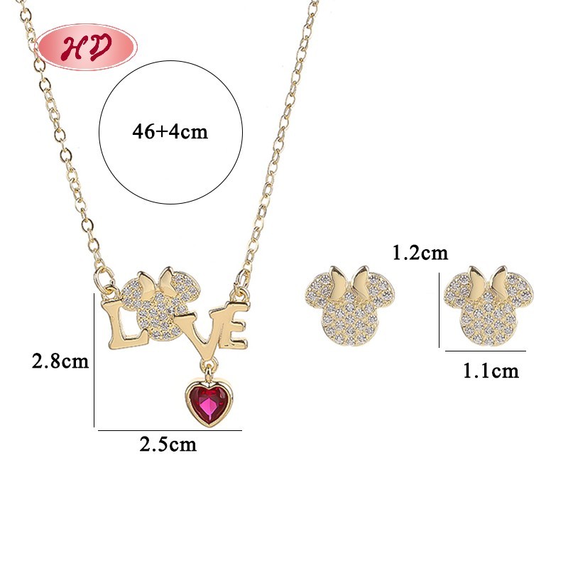  Romantic 18K Gold Plated LOVE Heart Zircon Jewelry Set for Women
