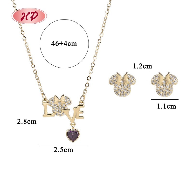  Romantic 18K Gold Plated LOVE Heart Zircon Jewelry Set for Women
