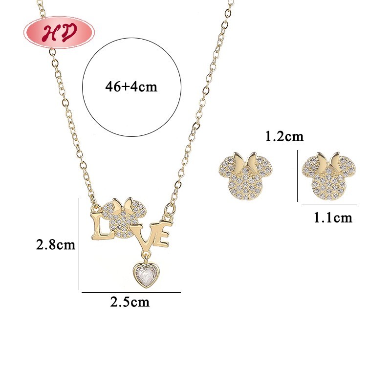  Romantic 18K Gold Plated LOVE Heart Zircon Jewelry Set for Women