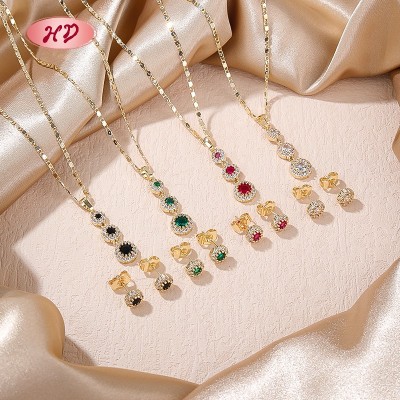 Jewelry Wholesaler | Elegant 18K Gold Plated Emerald-Style Zircon Jewelry Set for Women | Jewelry Set for Anniversary