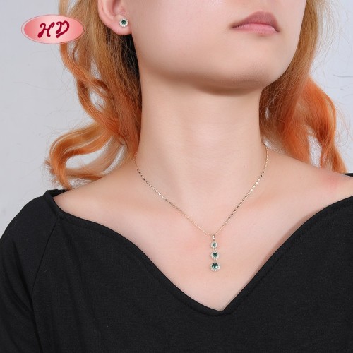 Jewelry Wholesaler | Elegant 18K Gold Plated Emerald-Style Zircon Jewelry Set for Women | Jewelry Set for Anniversary