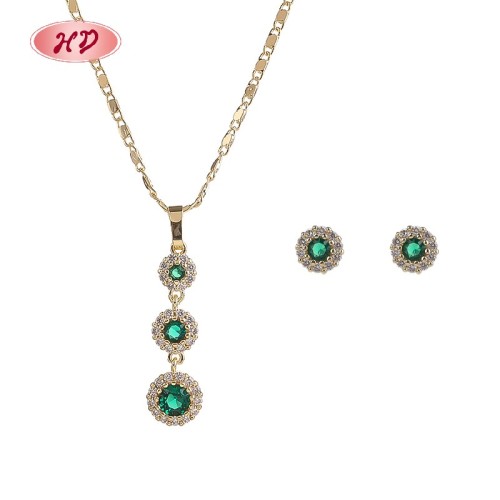 Jewelry Wholesaler | Elegant 18K Gold Plated Emerald-Style Zircon Jewelry Set for Women | Jewelry Set for Anniversary
