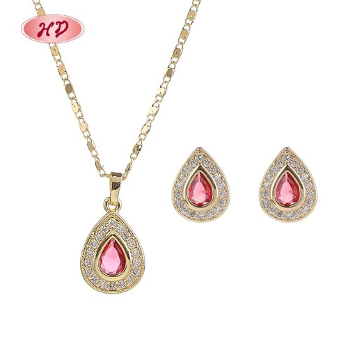 Brass Jewelry Bulk | Retro 18K Gold-plated Teardrop Jewelry Set | Women's Earring and Necklace with Zircon | Daily Wear