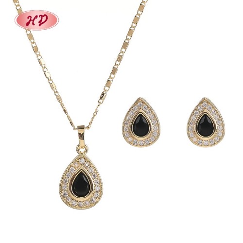 Brass Jewelry Bulk | Retro 18K Gold-plated Teardrop Jewelry Set | Women's Earring and Necklace with Zircon | Daily Wear