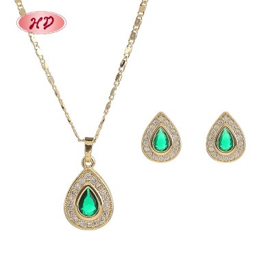 Brass Jewelry Bulk | Retro 18K Gold-plated Teardrop Jewelry Set | Women's Earring and Necklace with Zircon | Daily Wear