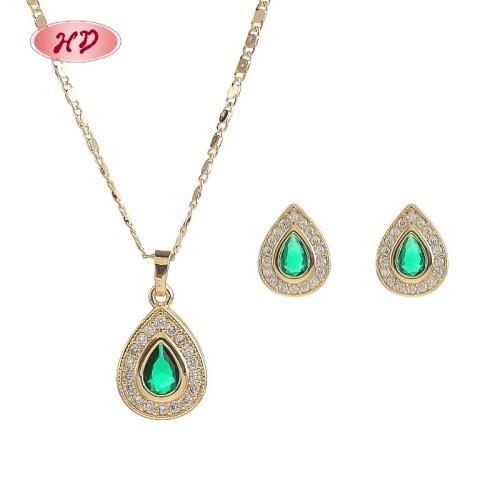 Brass Jewelry Bulk | Retro 18K Gold-plated Teardrop Jewelry Set | Women's Earring and Necklace with Zircon | Daily Wear