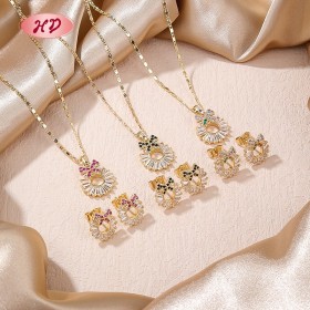 18K Gold Plated Jewelry Set | Bow Design Earrings and Necklace for Casual & Office | Jewelry with Red Black and Colorful