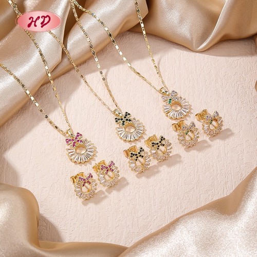 18K Gold Plated Jewelry Set | Bow Design Earrings and Necklace for Casual & Office | Jewelry with Red Black and Colorful