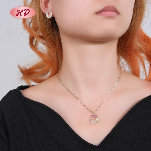 18K Gold Plated Jewelry Set | Bow Design Earrings and Necklace for Casual & Office | Jewelry with Red Black and Colorful