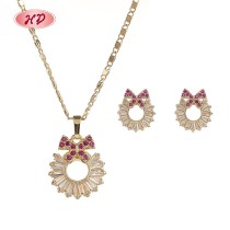 18K Gold Plated Colorful Zircon Jewelry Set | Classic Bow Sunburst Necklace & Earrings for Women | Perfect Gift for Her
