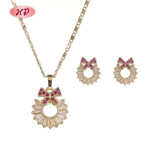 18K Gold Plated Colorful Zircon Jewelry Set | Classic Bow Sunburst Necklace & Earrings for Women | Perfect Gift for Her