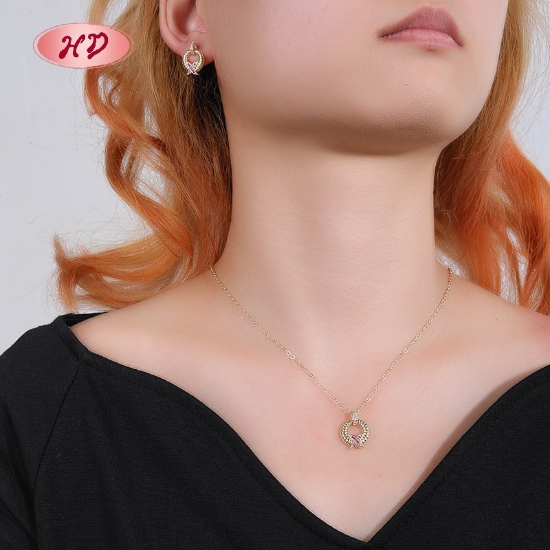 Red Cubic Zirconia Ribbon Earrings Necklace Jewelry Set