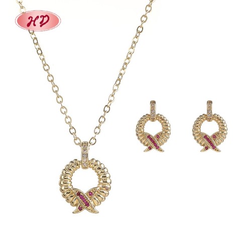 Red Cubic Zirconia Ribbon Earrings Necklace | 18K Gold Plated Trendy Jewelry for Women | Valentine's Day & Birthday Gift